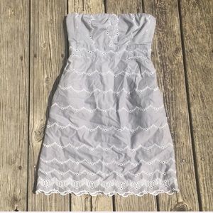 J. Crew Gray Strapless Eyelet Dress